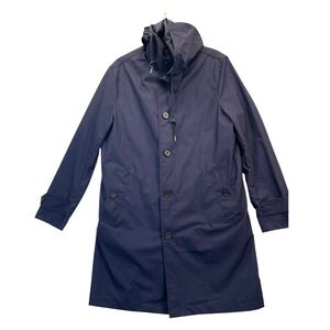 MNG Man Men‎ Size S Navy Blue Hooded Trench Coat Button Up Quilted Lining